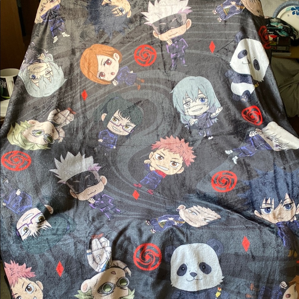 Anime Character Blanket with Dark Gray Background Jujitsu Kaisen chibi